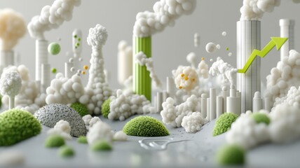 Timeline graphic illustrating CO2 emissions before and after climate action featuring dynamic graphs and data points