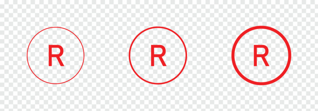 Registered trademark symbol icons set in black and blue colors. Registered trademark icons set. Simple line vector illustration. Icon design, logo, app, UI. variations of the letter r inside circles