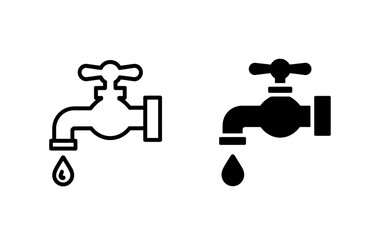 A simple black and white illustration of two faucet icons side by side.
