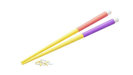 Colorful Chopsticks with Rice Grains