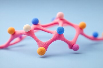 Colorful molecular structure model set against a blue background for educational purposes