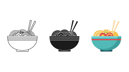 Ramen noodle bowls with chopsticks colorful food illustrations