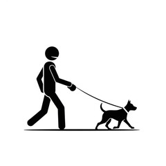Person Walking Dog on Leash in Simple Illustration Style