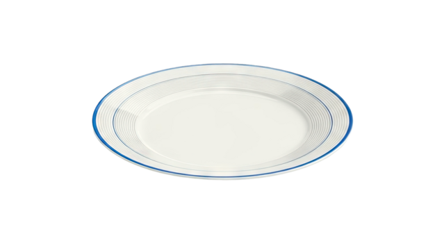 White plate with blue concentric circles pattern - Powered by Adobe