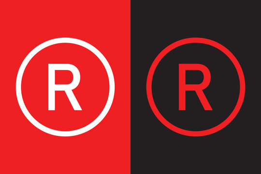 Registered trademark icon set. Circled R symbol. Round icons with black color. Intellectual property sign. Set of trademark r circle icon set, Registered trademark symbol, line art vector illustration