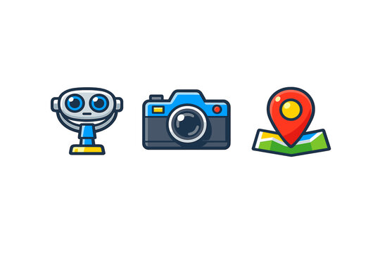 Vector icons for travel, photography, and sightseeing