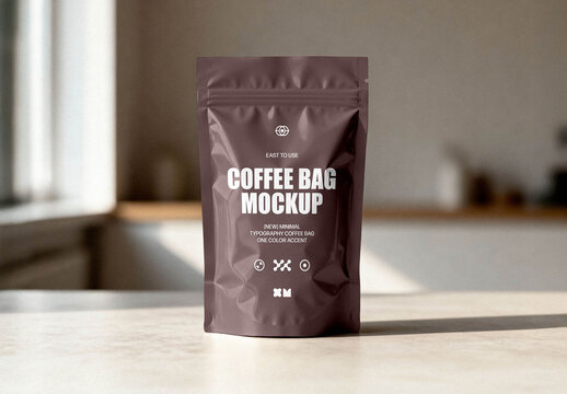 Coffee Bag Mockup on Countertop
