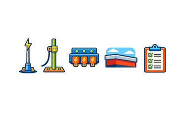 Set of cartoon icons representing industry and business concepts