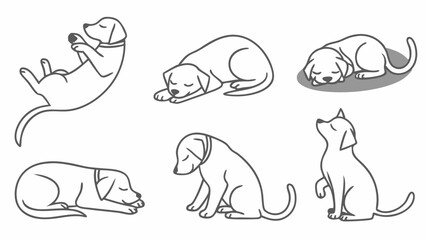 Adorable Puppy Dog Sleep Poses Set Relaxing Canine Line Art for Pet Care Websites and Children's Book Illustration