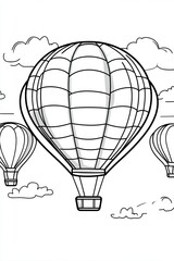 Obraz premium Colorful Hot Air Balloons Floating Among Fluffy Clouds for Fun Children s Coloring Activities