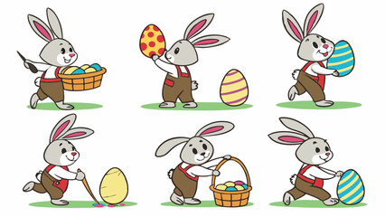 Cute Easter Bunny Painting Decorating and Hiding Colorful Eggs for Spring Holiday Celebration Fun