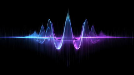 Fototapeta premium Vibrant sound wave visualization in blue and pink against a black background, representing audio frequency and rhythm.
