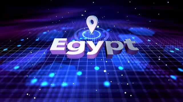 Egypt Map Location Pin with Futuristic Technology Grid Smart City Egypt Location Pin on Hi-Tech Background
