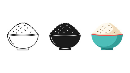 Three bowls of rice white black and colored side by side simple illustration
