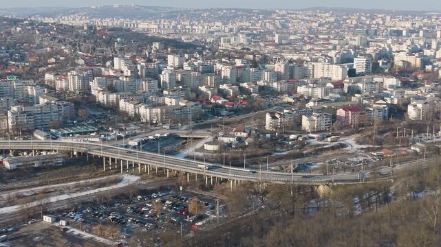 Drone footage of the Poitiers Boulevard road bridge leading toward the CUG and Selgros industrial area