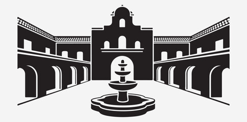 Spanish style courtyard with fountain and architecture © MdRamije