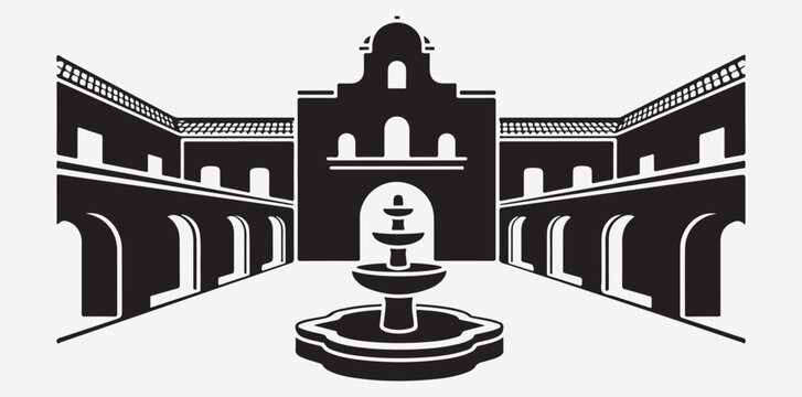 Spanish style courtyard with fountain and architecture