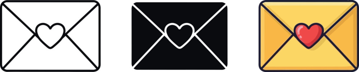Valentine's day Set of love letter icons with heart symbols on envelopes