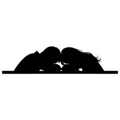 Fototapeta premium Romantic Couple Silhouette Illustration: Man and Woman in Tender Embrace, Intimate Love Moment, and Heartfelt Connection Minimalist Vector