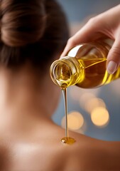 Massage therapist pouring oil on lady back, young woman enjoying spa concept, happy and relaxed, with therapist, real estate future, couple's salon, wife getting massage, living, insurance, keys.