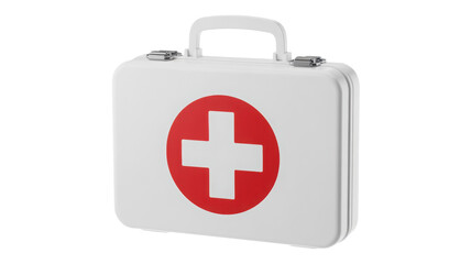 Obraz premium A clean white first aid kit with a prominent red cross symbol rendered against a black background under soft studio lighting conveying readiness and e