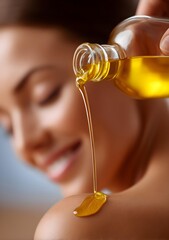 Massage therapist pouring oil on lady back, young woman enjoying spa, relaxed, happy, getting massage, concept of couple living, real estate future, wife with therapist, salon facial, running keys.