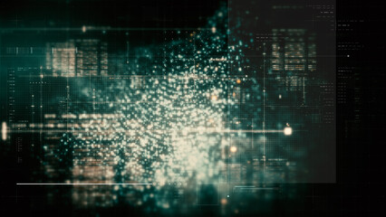 Obraz premium Futuristic screen display matrix, hi-tech digital data telemetry with encrypted numbers, display dynamic background for computer desktop screen display format