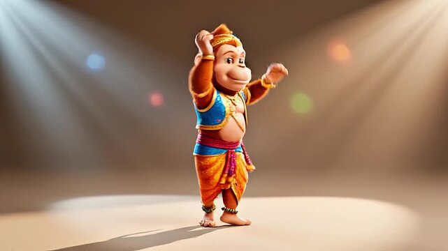 Animated Bal Hanuman Character Celebrating under Stage Lights