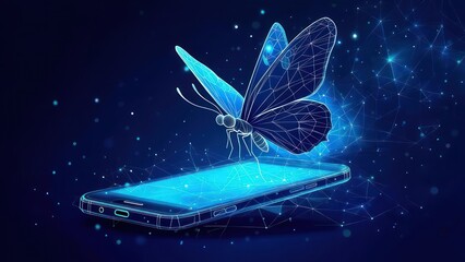 Futuristic butterfly emerging from a smartphone.  Abstract technology graphic