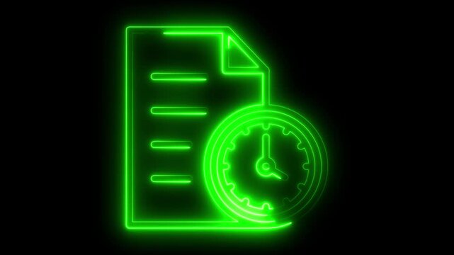 Neon Green Document with Clock Time Management Productivity Concept