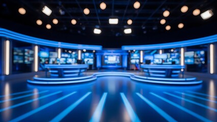 Fototapeta premium Modern News Studio Virtual Set | Blue Broadcast Stage Background HD