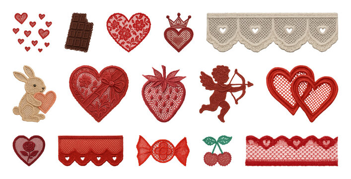 PNG Romantic lace embroidery elements collection, transparent background