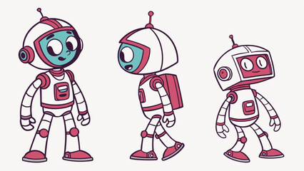 Cute Cartoon Astronaut Robot Character Sheet Views for Kids Education Game Design Science Project Illustration