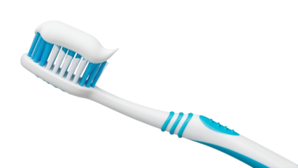 Toothbrush with toothpaste on a white background for dental hygiene concept