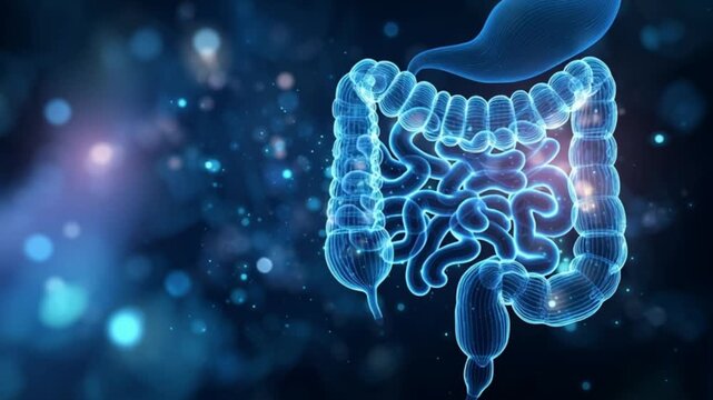 3d rendered illustration of a human intestines in blue futuristic background