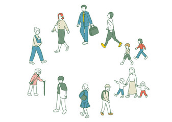 歩く人々　ベクターイラスト
