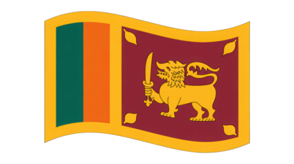 National flag of Sri Lanka waving a vibrant digital illustration isolated on a deep black background displaying its golden lion and cultural heritage