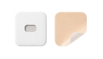 Detailed view of a modern wearable UV sensor patch emphasizing its smooth surface and adhesive back isolated on white ideal for syncing with smartphone apps to monitor UV levels.