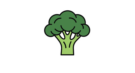 Minimalist illustration shows a fresh green broccoli floret with simple black outlines on a clean white background for food art.