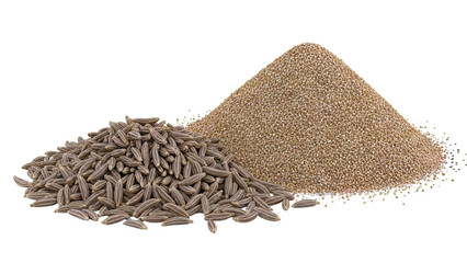 Cumin Seeds and Ground Cumin Piles