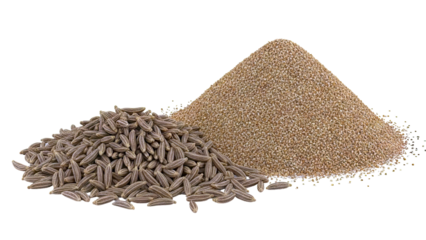 Cumin Seeds and Ground Cumin Piles