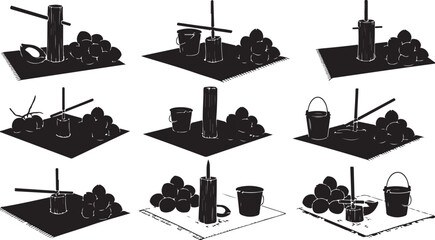 Obraz premium Black and white still life with various objects arranged