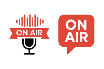 Live On Air illustration featuring microphone and sound wave icons, broadcasting and podcasting concept