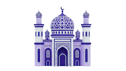 Purple Mosque with Geometric Designs and Crescent Moon