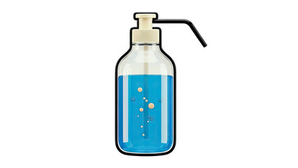 Pump bottle with blue liquid and bubbles