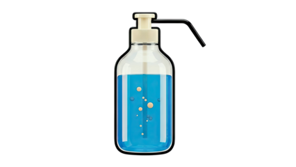 Pump bottle with blue liquid and bubbles