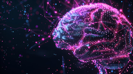 Side profile of a digital artificial intelligence brain with glowing neural network lines