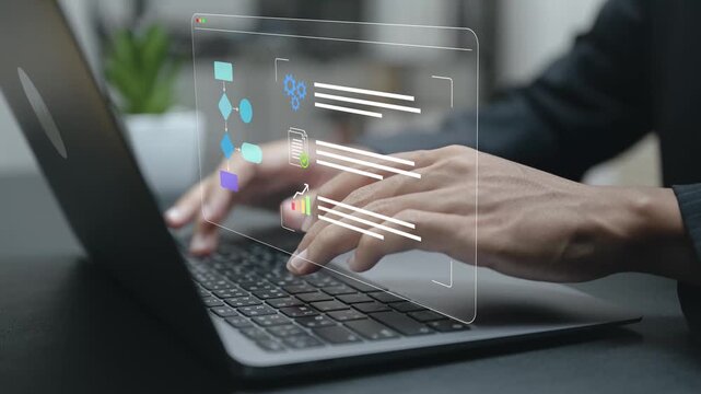Workflow concept with task management, process optimization and team collaboration. Business workflow system improving efficiency, productivity and operational performance.