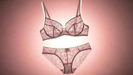 Pink lace bra and panty set with glowing outline on soft pink background lingerie underwear