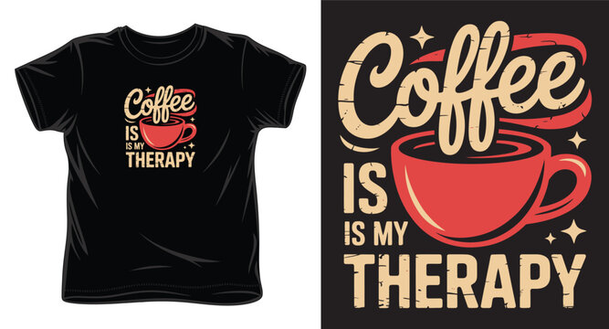 Coffee is my therapy phrase with large red coffee cup vector